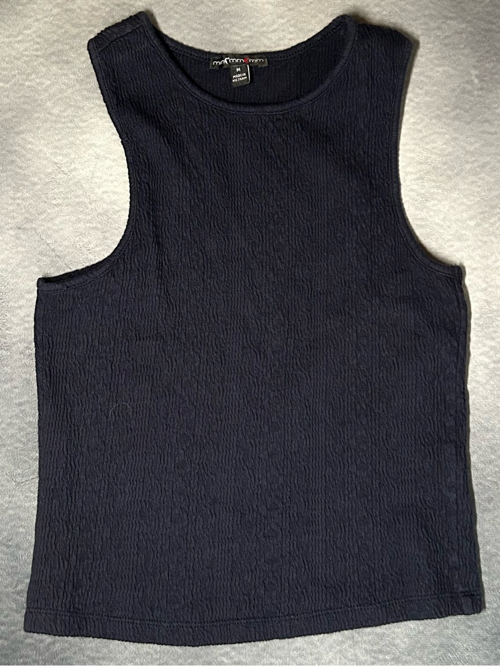 Mm mm mm Vintage Sleeveless Smocked Textured Navy Tank Top